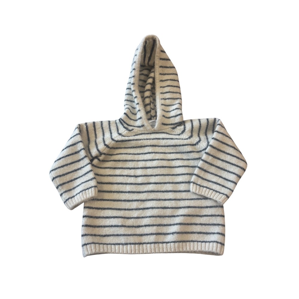 Bloomie's Baby Striped Knit‎ Hoodie Sweater Cream Charcoal 3-6M